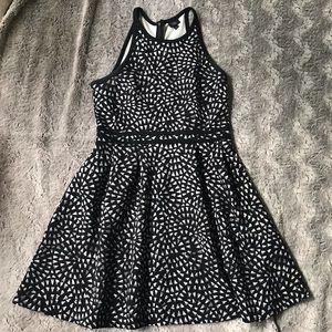 Black printed fit and flare scuba dress